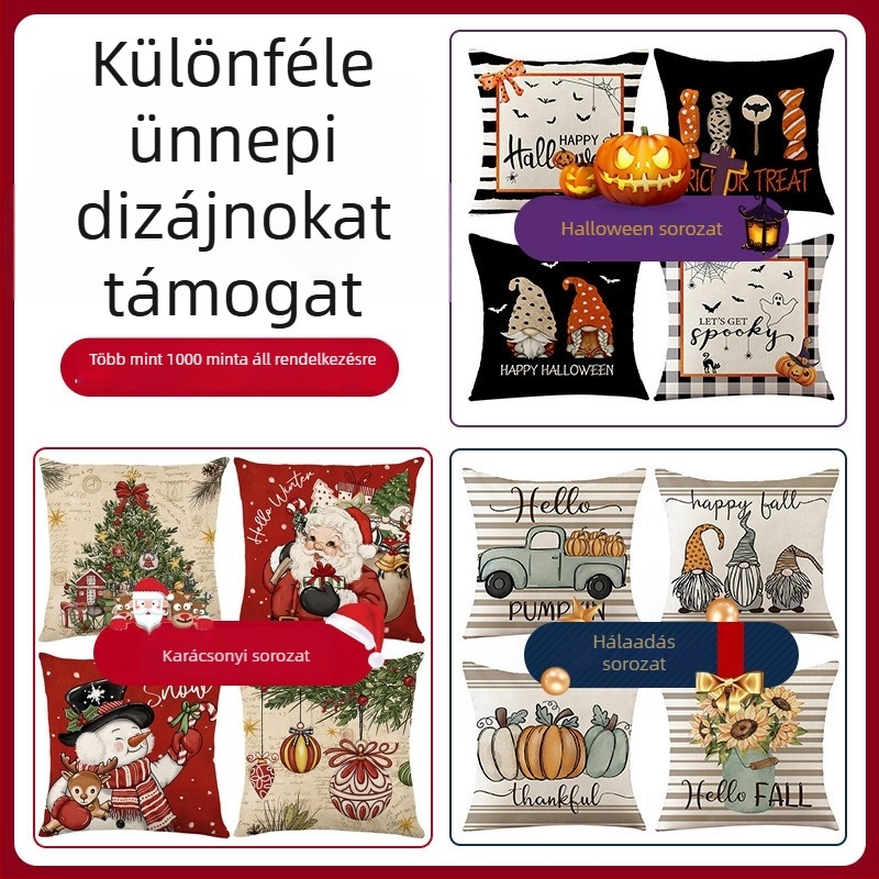 Karácsonyi rövid plüss párnahuzat karikatúra mintával, nappaliba, kanapéra és az autóba