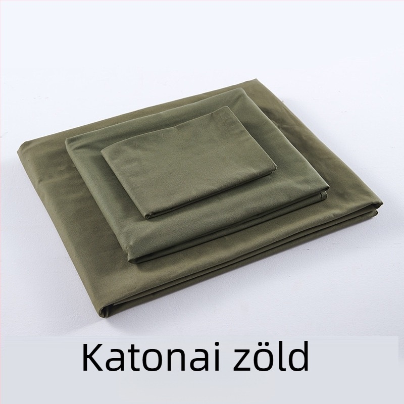Háromrészes ágyneműszett diákszobába, katonai zöld színben — paplanhuzat, lepedő és párnahuzatok