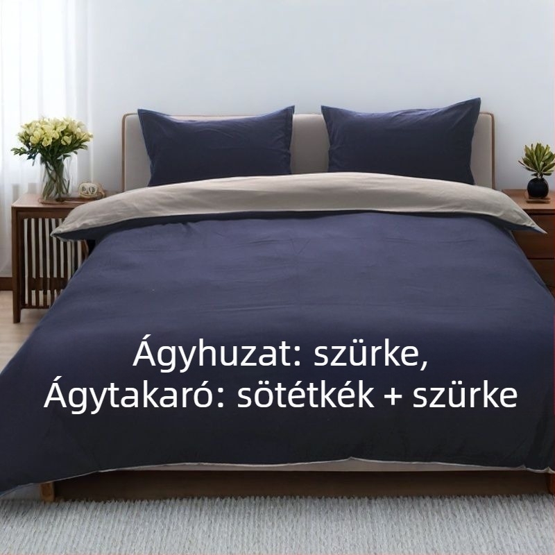 Poliészter-pamut ágynemű készlet, négy részes, egyszínű minta, brushed és quilting, egyszerű szövés, súly 1000–1500 g