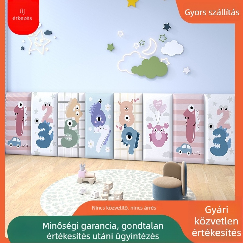 Sima párnázott falvédő gyerekszobába, vastagított ütközésgátló tatami-stílusú ágytámla köré.