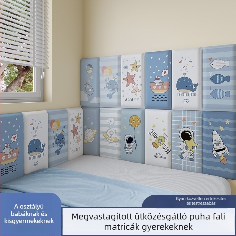 Sima párnázott falvédő gyerekszobába, vastagított ütközésgátló tatami-stílusú ágytámla köré.