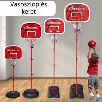 Gyerekeknek szóló állítható kosárállvány bel- és kültéri használatra, vasvázas kosárral
