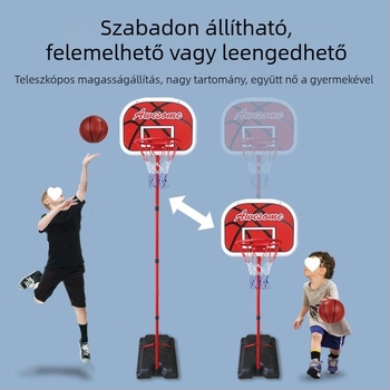 Gyerekeknek szóló állítható kosárállvány bel- és kültéri használatra, vasvázas kosárral