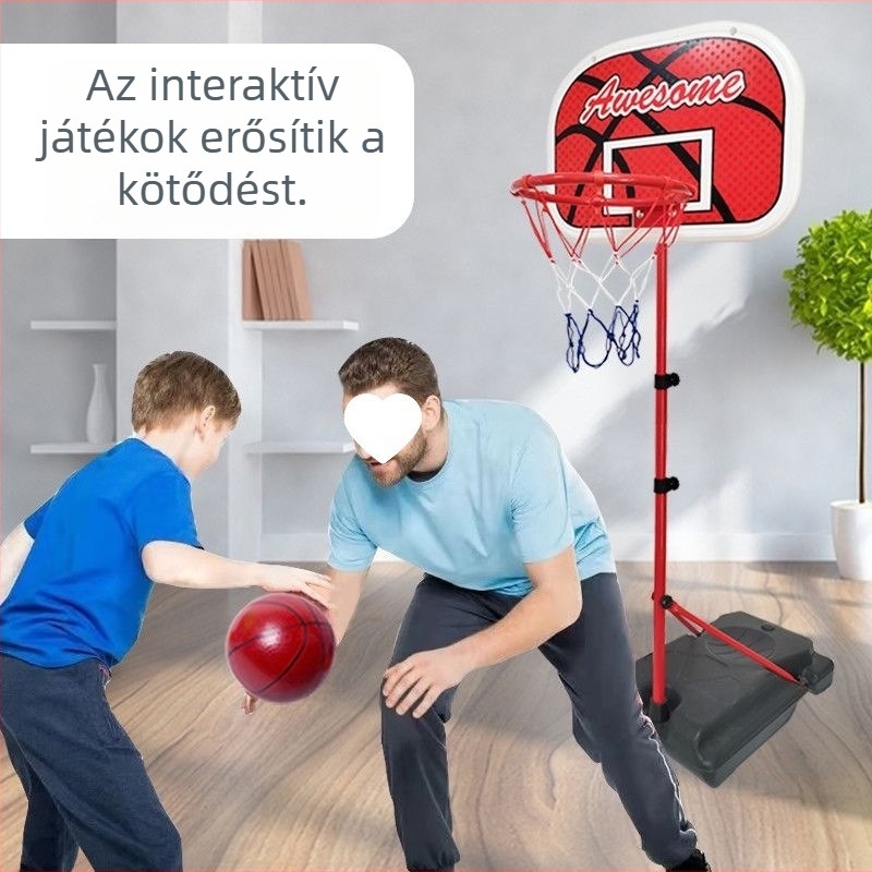 Gyerekeknek szóló állítható kosárállvány bel- és kültéri használatra, vasvázas kosárral