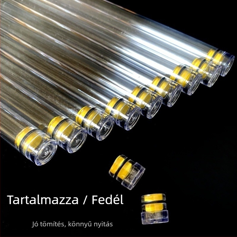 PC kerek csomagolócső fedővel, átlátszó, 0,5 mm falvastagság, horgász úszók tárolására