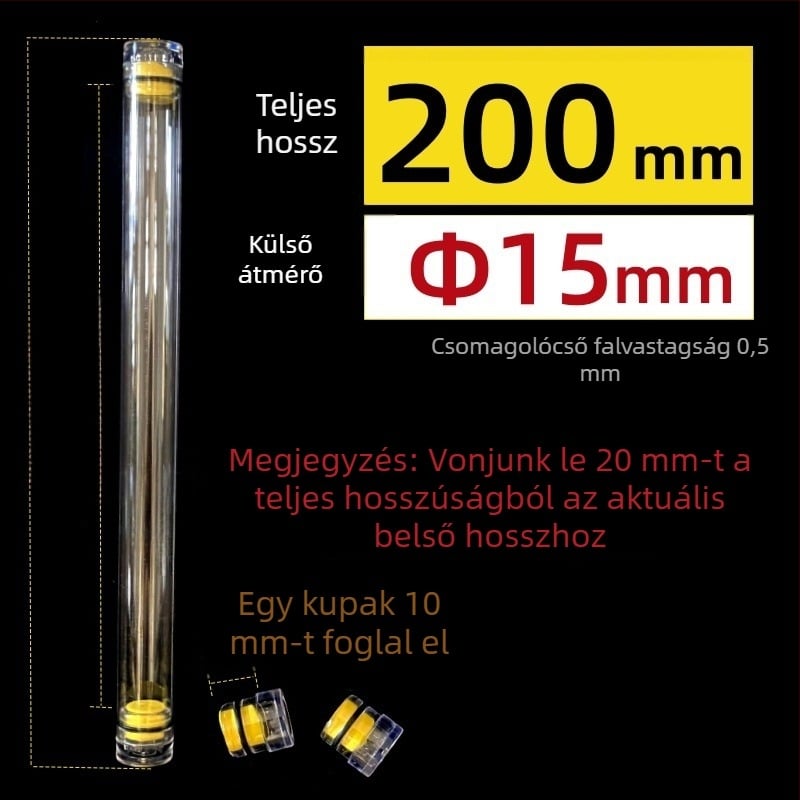 PC kerek csomagolócső fedővel, átlátszó, 0,5 mm falvastagság, horgász úszók tárolására