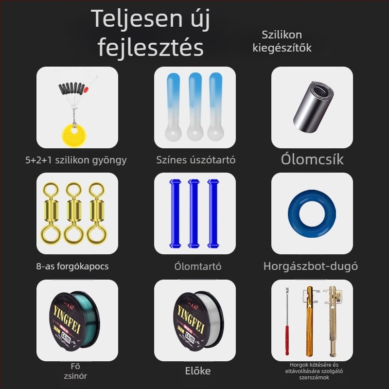 Teljes horogkészlet damillal és úszóval – horgászfelszerelés és kiegészítők