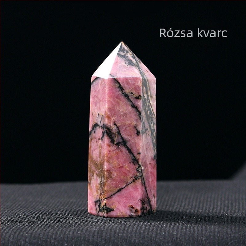 Természetes kristályos oszlopok: fehér kristály, ametiszt, rózsaszín kristály és citrin, hexagonális prisma, oszlopok több kristályból, egy- és dupla csúccsal