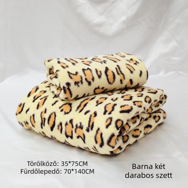 Leopárd mintás korall fleece fürdőlepedő, akasztóval, 150D, kevesebb mint 100 g