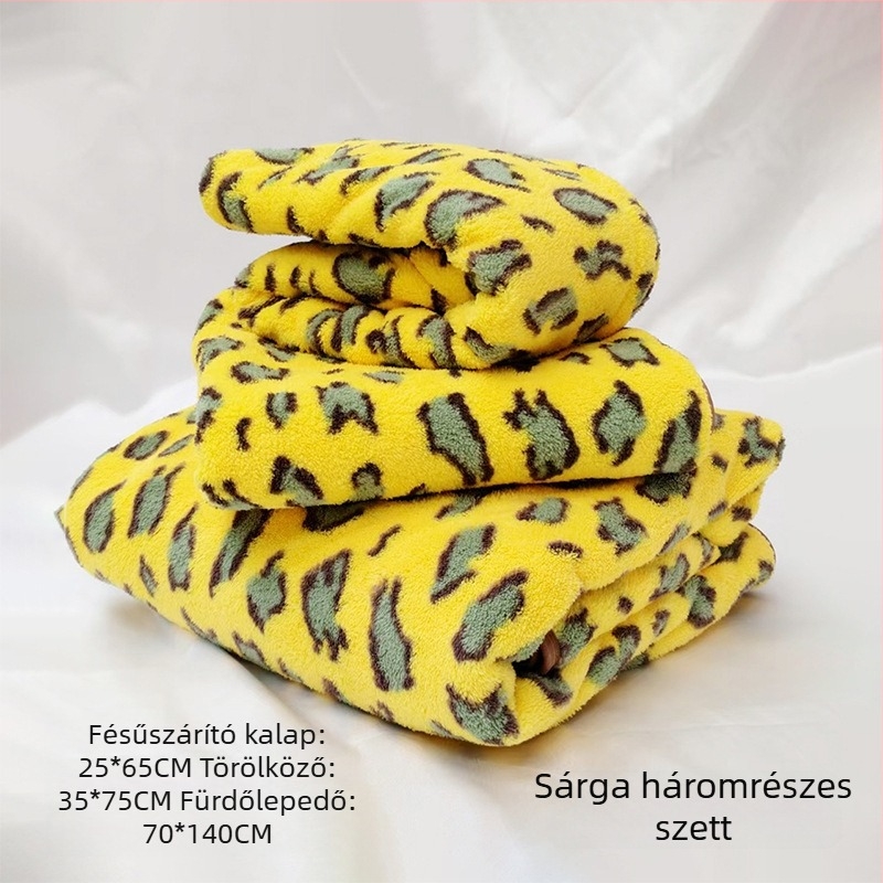 Leopárd mintás korall fleece fürdőlepedő, akasztóval, 150D, kevesebb mint 100 g