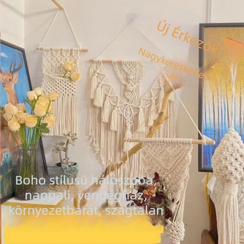 Bohemiai falidísz pamutfonálból, téglalap alakú, modern minimál stílus, fő összetevő pamut 30–40%, másodlagos pamut 90%