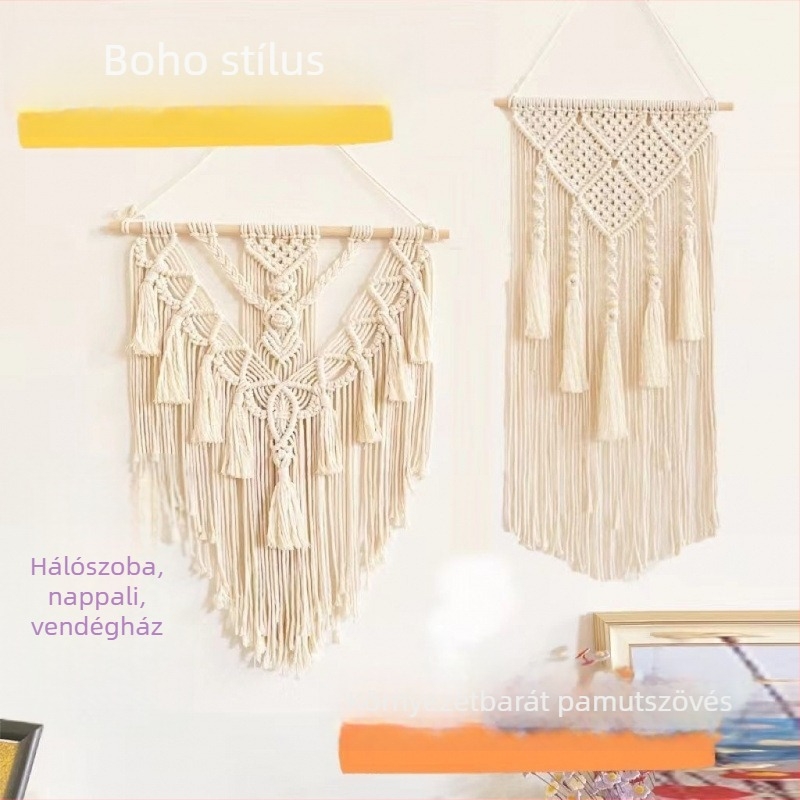 Bohemiai falidísz pamutfonálból, téglalap alakú, modern minimál stílus, fő összetevő pamut 30–40%, másodlagos pamut 90%