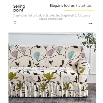 Elasztikus szoknyás kanapévédő négy évszakra, egyszínű, macskakarmolás elleni védelemmel, teljes lefedés, univerzális kanapévédő, prémium kanapépléd