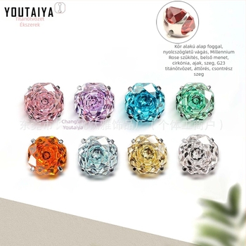 Geometrikus designú titan fülbevalók cirkóniával, G23 titanötvözet, belső menetes hátsó rész