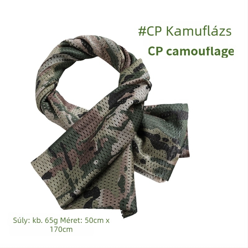 Kamuflált hálós fejkendő – szélálló, napsugárzás elleni védelem; kültéri sportokra, felnőtteknek, uniszex, túrázás és kerékpározás