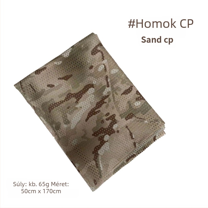 Kamuflált hálós fejkendő – szélálló, napsugárzás elleni védelem; kültéri sportokra, felnőtteknek, uniszex, túrázás és kerékpározás