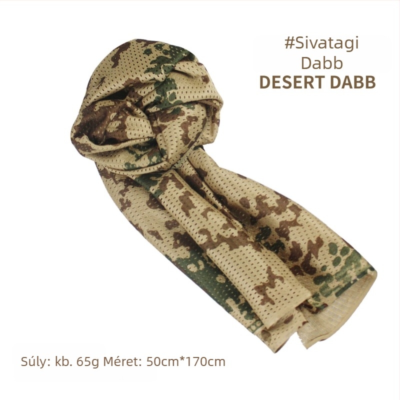 Kamuflált hálós fejkendő – szélálló, napsugárzás elleni védelem; kültéri sportokra, felnőtteknek, uniszex, túrázás és kerékpározás