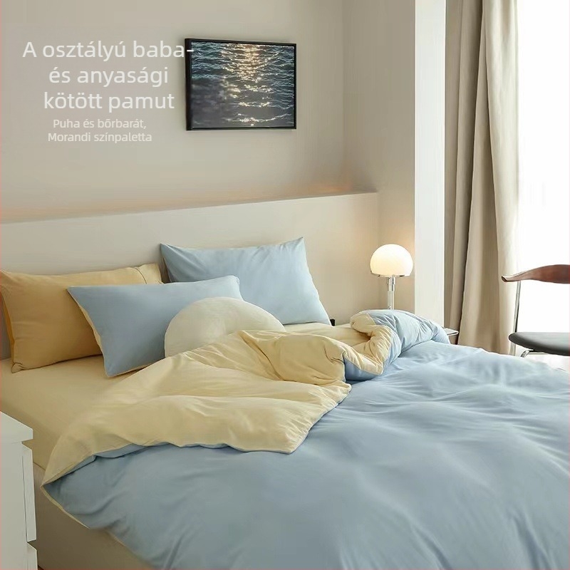 Négy darabos ágyneműkészlet 100% pamutból, kötött quilt, reaktív nyomtatás és színezés, Twill szövet, egyszínű minta, súly 2.0–2.5 kg