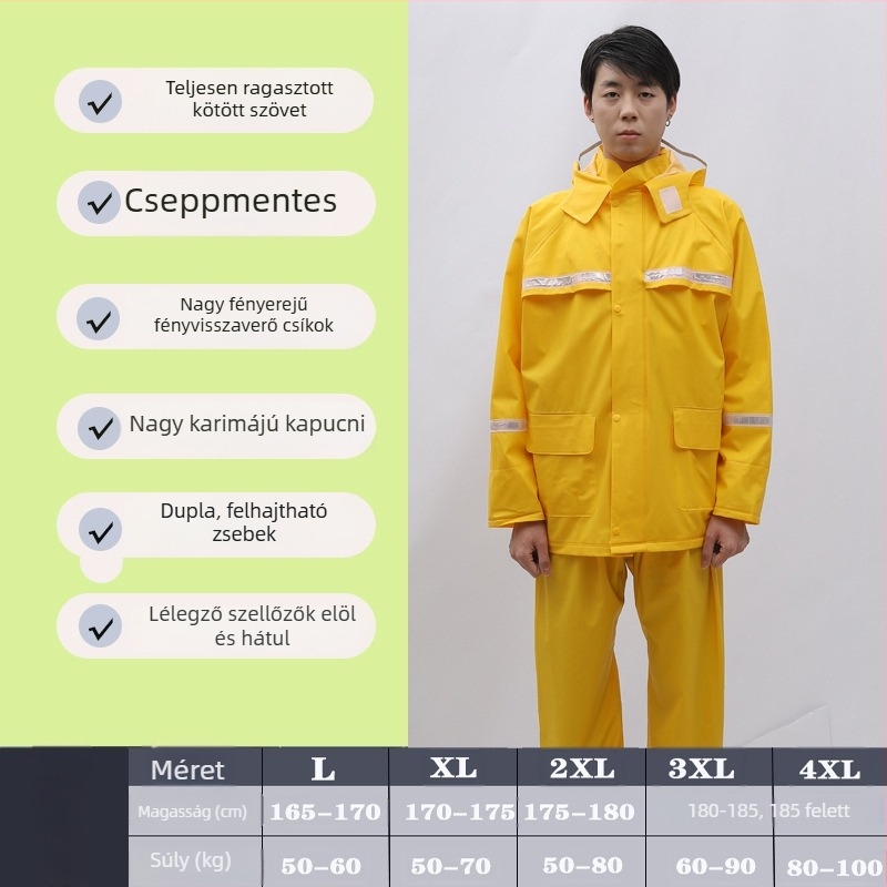 Két darabos esőkabát és esőnadrág készlet felnőtteknek, kerékpáros és motorkerékpáros számára, teljes test esővédelmet nyújtó, strapabíró