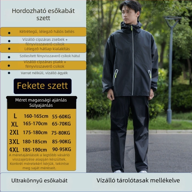 Két darabos esőkabát és esőnadrág készlet felnőtteknek, kerékpáros és motorkerékpáros számára, teljes test esővédelmet nyújtó, strapabíró