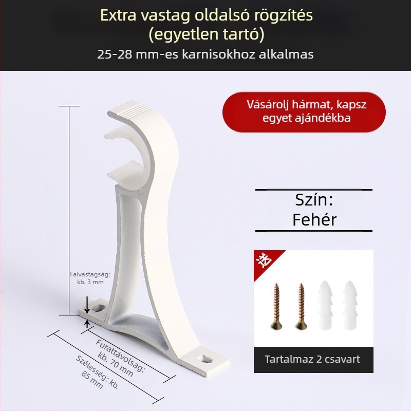 Alumínium ötvözetű függönyrúdtartó kampóval, tartozékok
