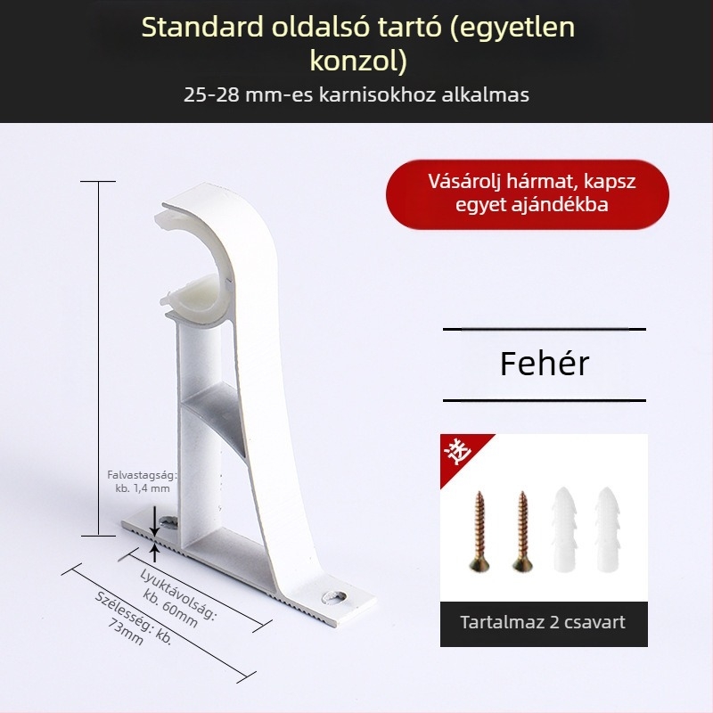 Alumínium ötvözetű függönyrúdtartó kampóval, tartozékok