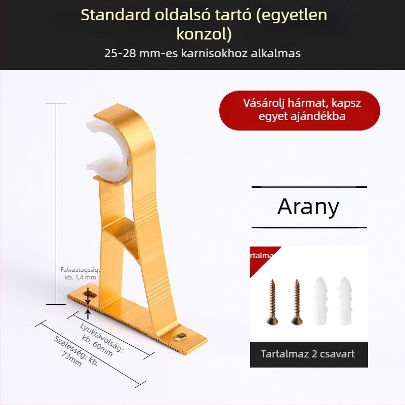 Alumínium ötvözetű függönyrúdtartó kampóval, tartozékok