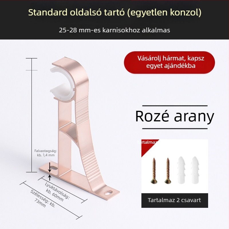 Alumínium ötvözetű függönyrúdtartó kampóval, tartozékok
