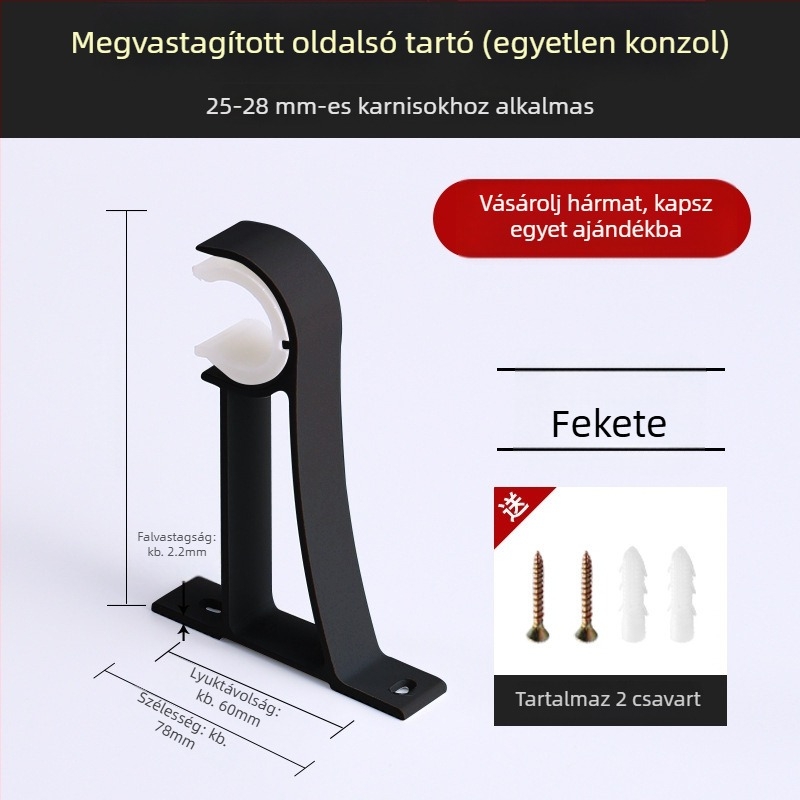 Alumínium ötvözetű függönyrúdtartó kampóval, tartozékok