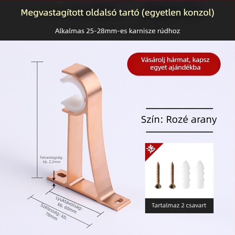 Alumínium ötvözetű függönyrúdtartó kampóval, tartozékok