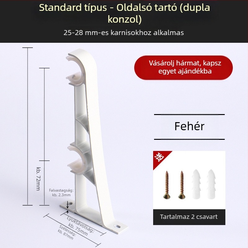 Alumínium ötvözetű függönyrúdtartó kampóval, tartozékok