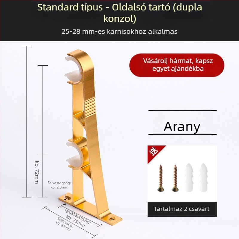 Alumínium ötvözetű függönyrúdtartó kampóval, tartozékok