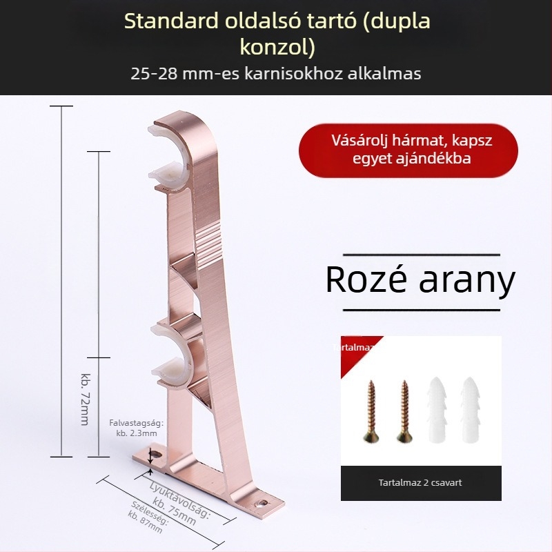 Alumínium ötvözetű függönyrúdtartó kampóval, tartozékok