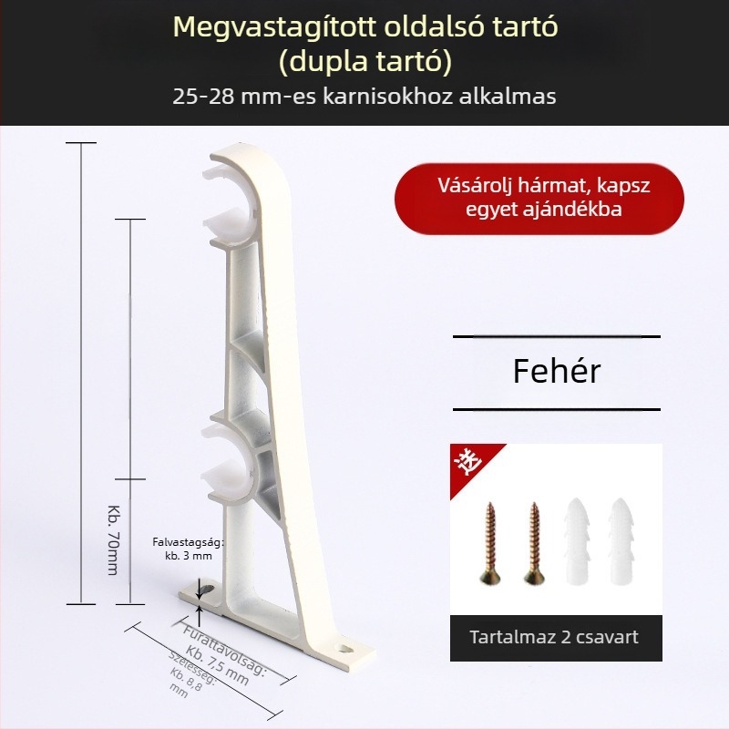 Alumínium ötvözetű függönyrúdtartó kampóval, tartozékok