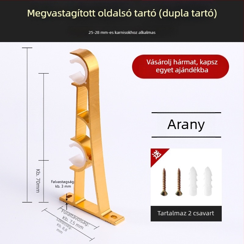 Alumínium ötvözetű függönyrúdtartó kampóval, tartozékok