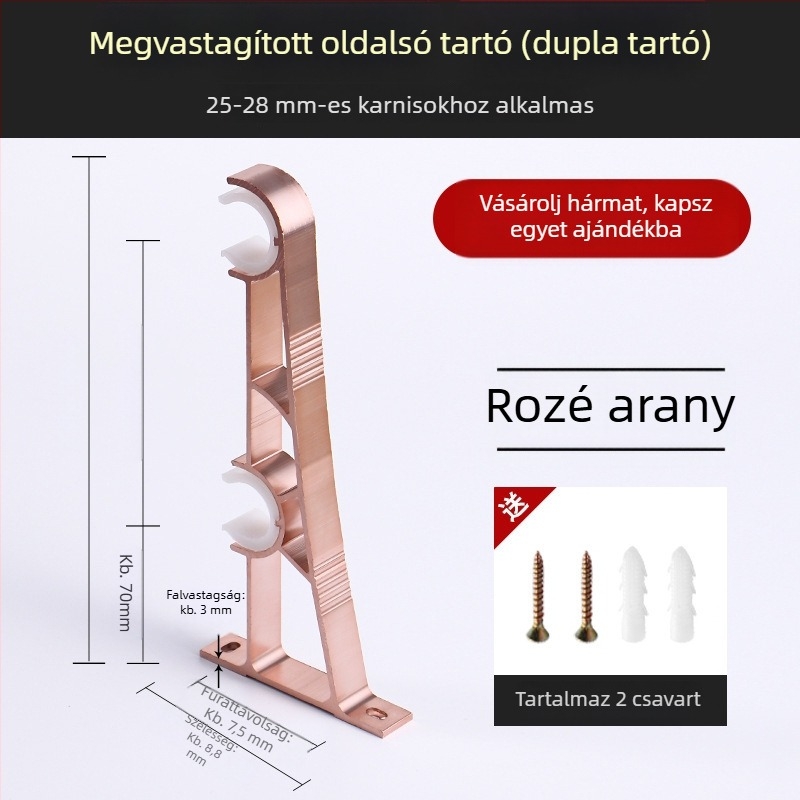 Alumínium ötvözetű függönyrúdtartó kampóval, tartozékok