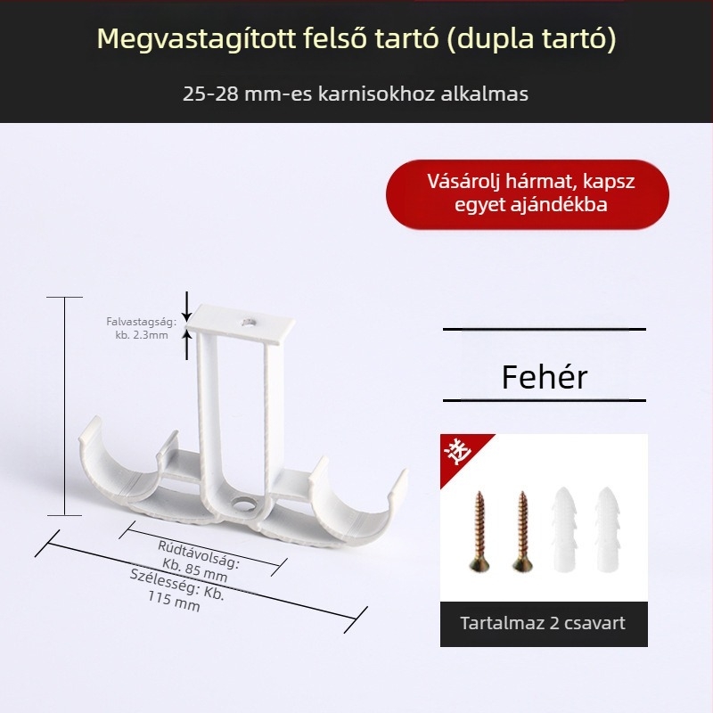 Alumínium ötvözetű függönyrúdtartó kampóval, tartozékok