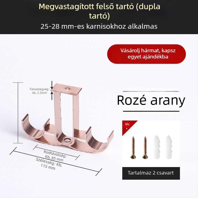 Alumínium ötvözetű függönyrúdtartó kampóval, tartozékok
