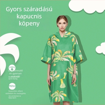 Viselhető fürdőlepedő köntös kapucnival, nedvszívó, kétoldalas bársony anyag, súly 200–300 g, 150D fonal — Chiti