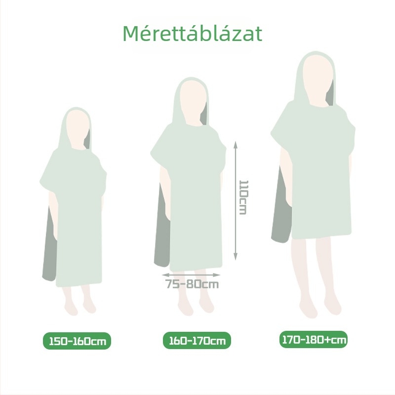 Viselhető fürdőlepedő köntös kapucnival, nedvszívó, kétoldalas bársony anyag, súly 200–300 g, 150D fonal — Chiti