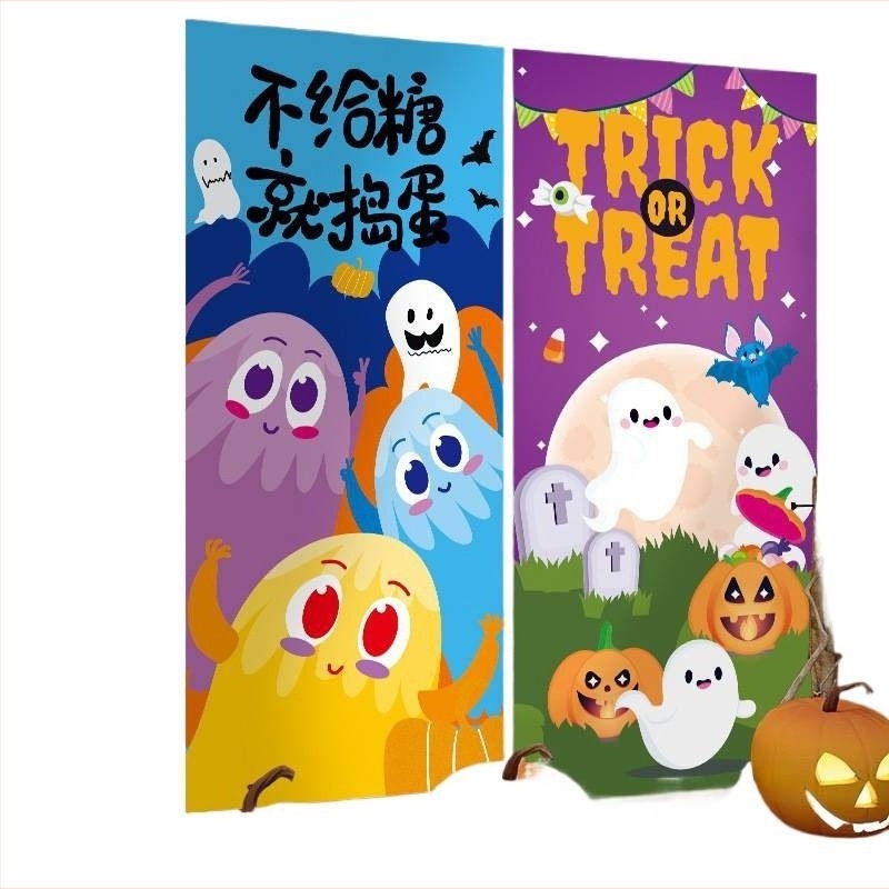 Halloween jelenet háttere tök témájú dekorációval az üzlet/bár bejáratához – fotózási rekvizitok, anyag: selyem virágok