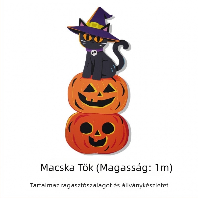 Halloween jelenet háttere tök témájú dekorációval az üzlet/bár bejáratához – fotózási rekvizitok, anyag: selyem virágok