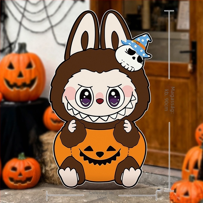Halloween jelenet háttere tök témájú dekorációval az üzlet/bár bejáratához – fotózási rekvizitok, anyag: selyem virágok