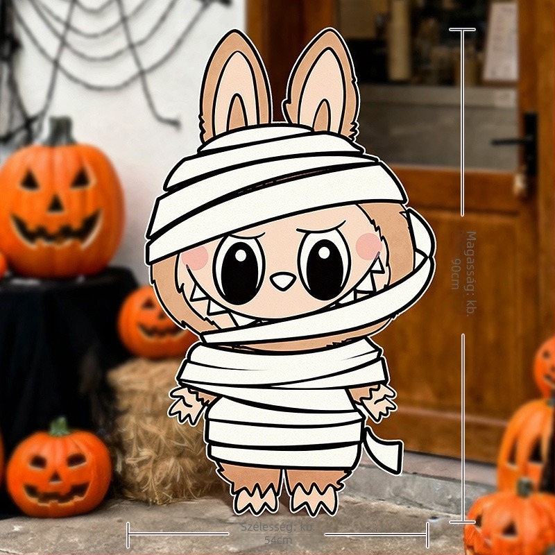 Halloween jelenet háttere tök témájú dekorációval az üzlet/bár bejáratához – fotózási rekvizitok, anyag: selyem virágok