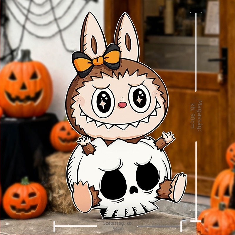 Halloween jelenet háttere tök témájú dekorációval az üzlet/bár bejáratához – fotózási rekvizitok, anyag: selyem virágok