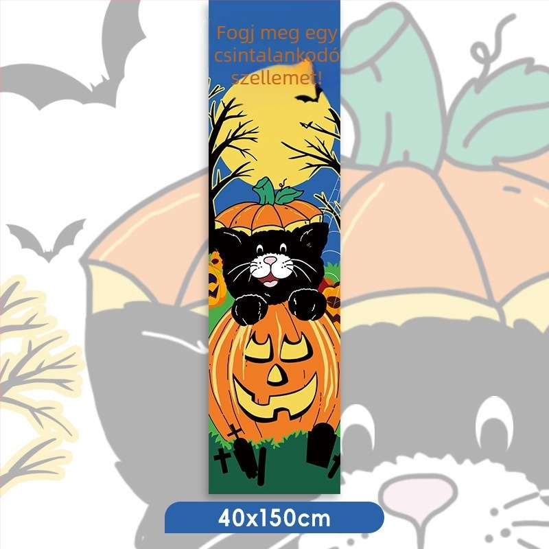 Halloween jelenet háttere tök témájú dekorációval az üzlet/bár bejáratához – fotózási rekvizitok, anyag: selyem virágok