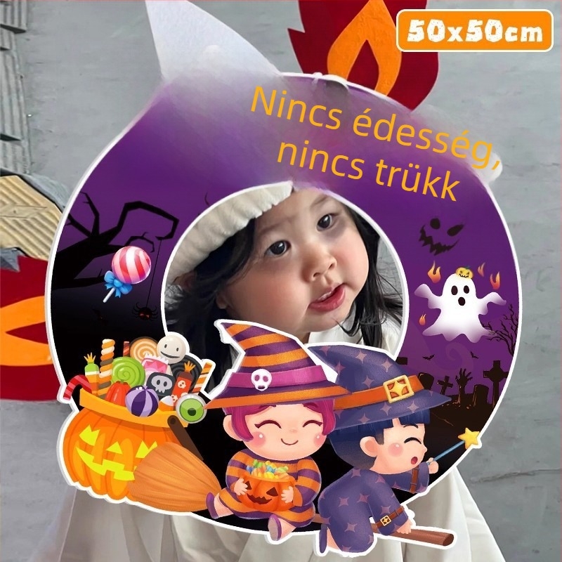 Halloween jelenet háttere tök témájú dekorációval az üzlet/bár bejáratához – fotózási rekvizitok, anyag: selyem virágok