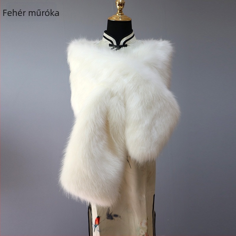 Őszi-téli cheongsam sál, széles, meleg műszőrméből, esküvői színpadi kiegészítő, női plüss sál