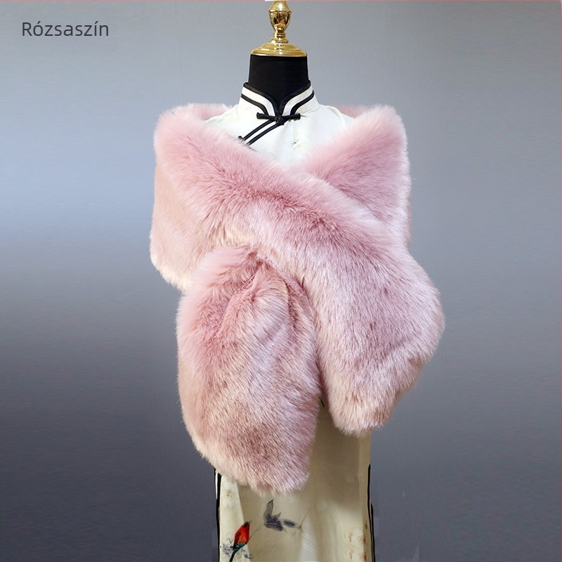 Őszi-téli cheongsam sál, széles, meleg műszőrméből, esküvői színpadi kiegészítő, női plüss sál