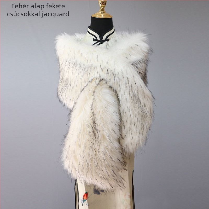 Őszi-téli cheongsam sál, széles, meleg műszőrméből, esküvői színpadi kiegészítő, női plüss sál